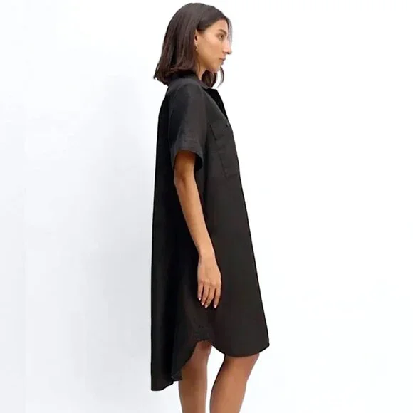 EVERLANE Daytripper Linen Dress Oversized Shirttail Hem Euro Flax Size S Black - Picture 4 of 15
